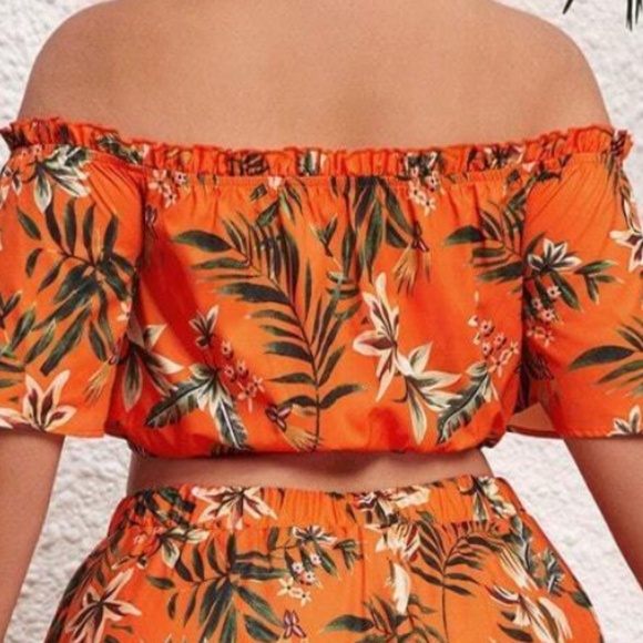 Plus Floral Tropical Print Off Shoulder Crop Top Maxi Skirt Set - Picture 8 of 8